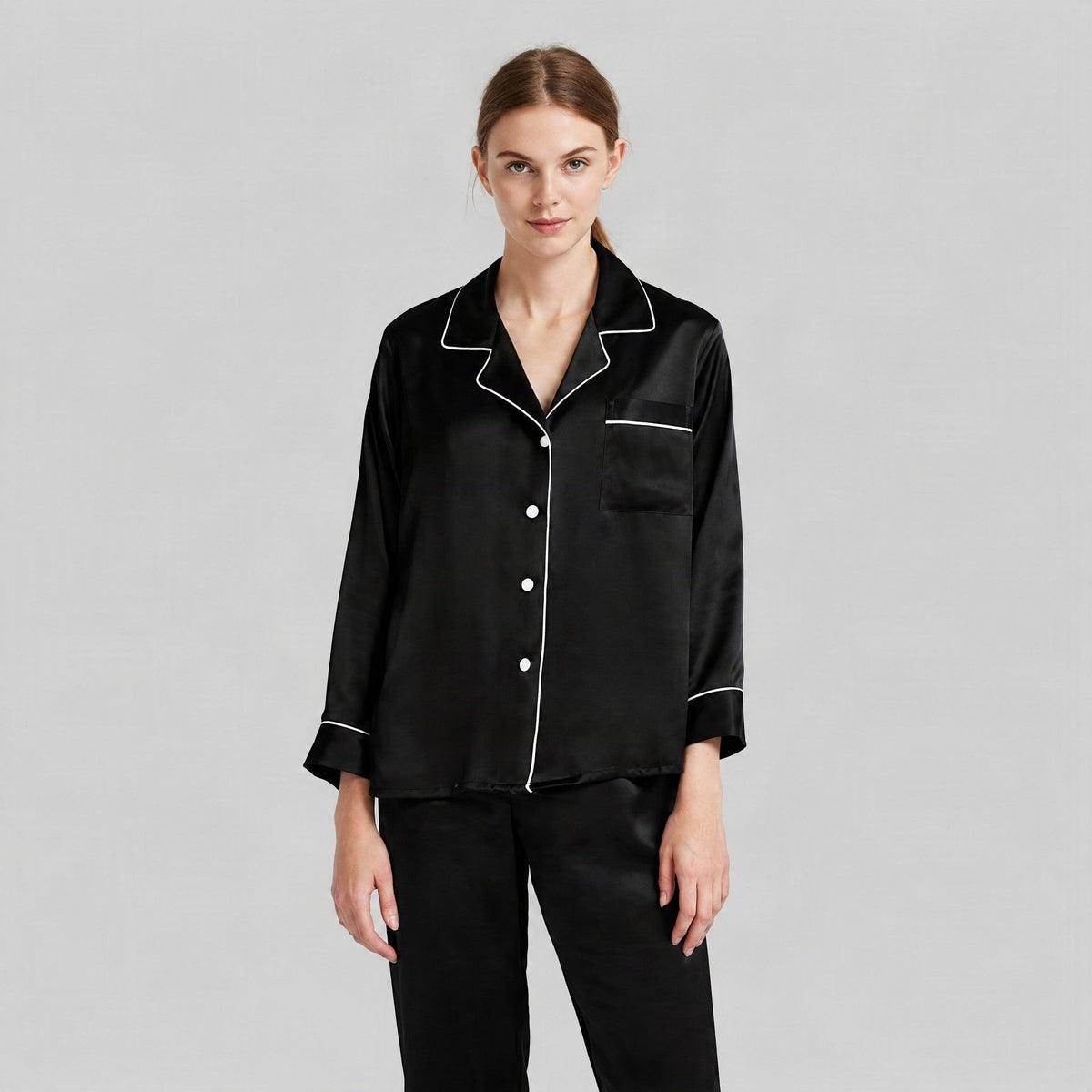 SuuSilk 19 Momme Silk Pajama Set – Long Sleeve, Notch Lapel