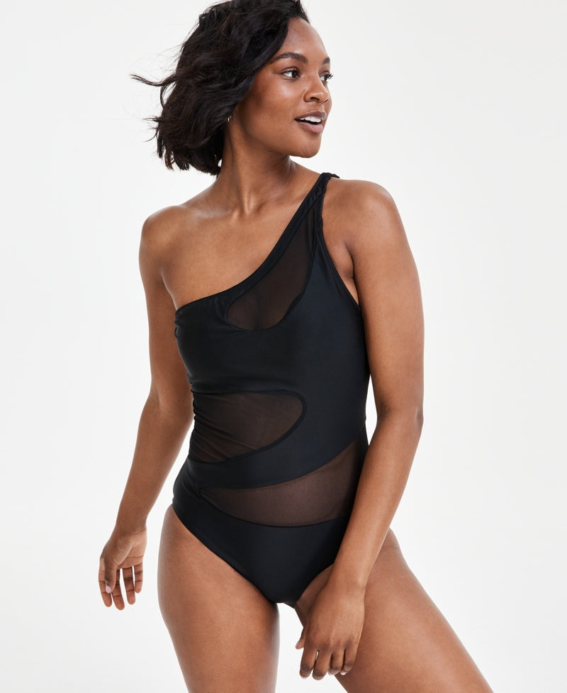 Bar Iii Women's One-Shoulder Mesh Cutout Swimsuit