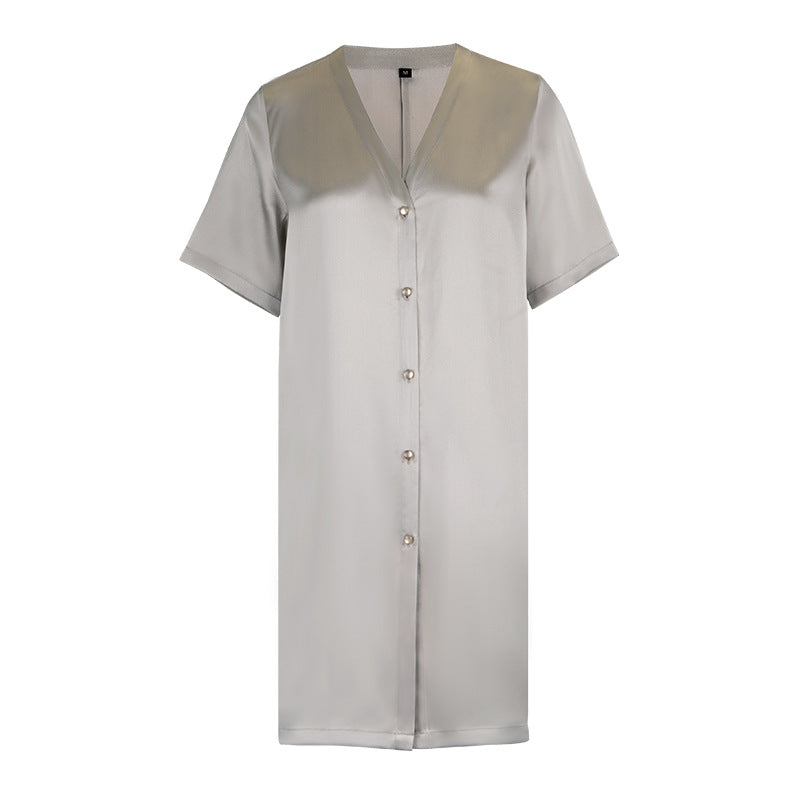 SuuSilk 19 Momme Silk Button-Front Nightgown – Grey