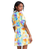 Miken Women's Tie-Dye Tie-Front Cover-Up Dress – Red/Yellow/Purple | Size XS