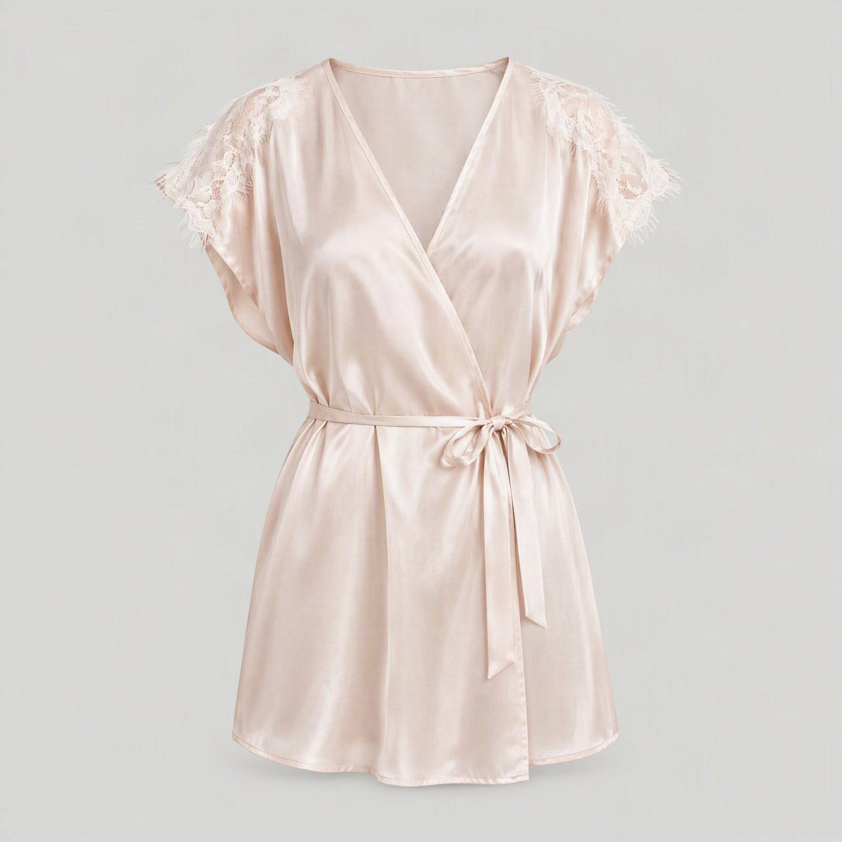 SuuSilk 19 Momme Silk Lace-Trim Nightgown – Light Apricot