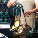 7-Piece Nonstick Silicone Kitchen Utensil Set with Stainless Steel Handles – Spatula, Ladle, Pasta Server & More