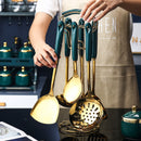 7-Piece Nonstick Silicone Kitchen Utensil Set with Stainless Steel Handles – Spatula, Ladle, Pasta Server & More