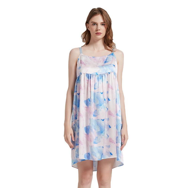 SuuSilk 19 Momme Silk Cami Nightgown – Watercolor Print