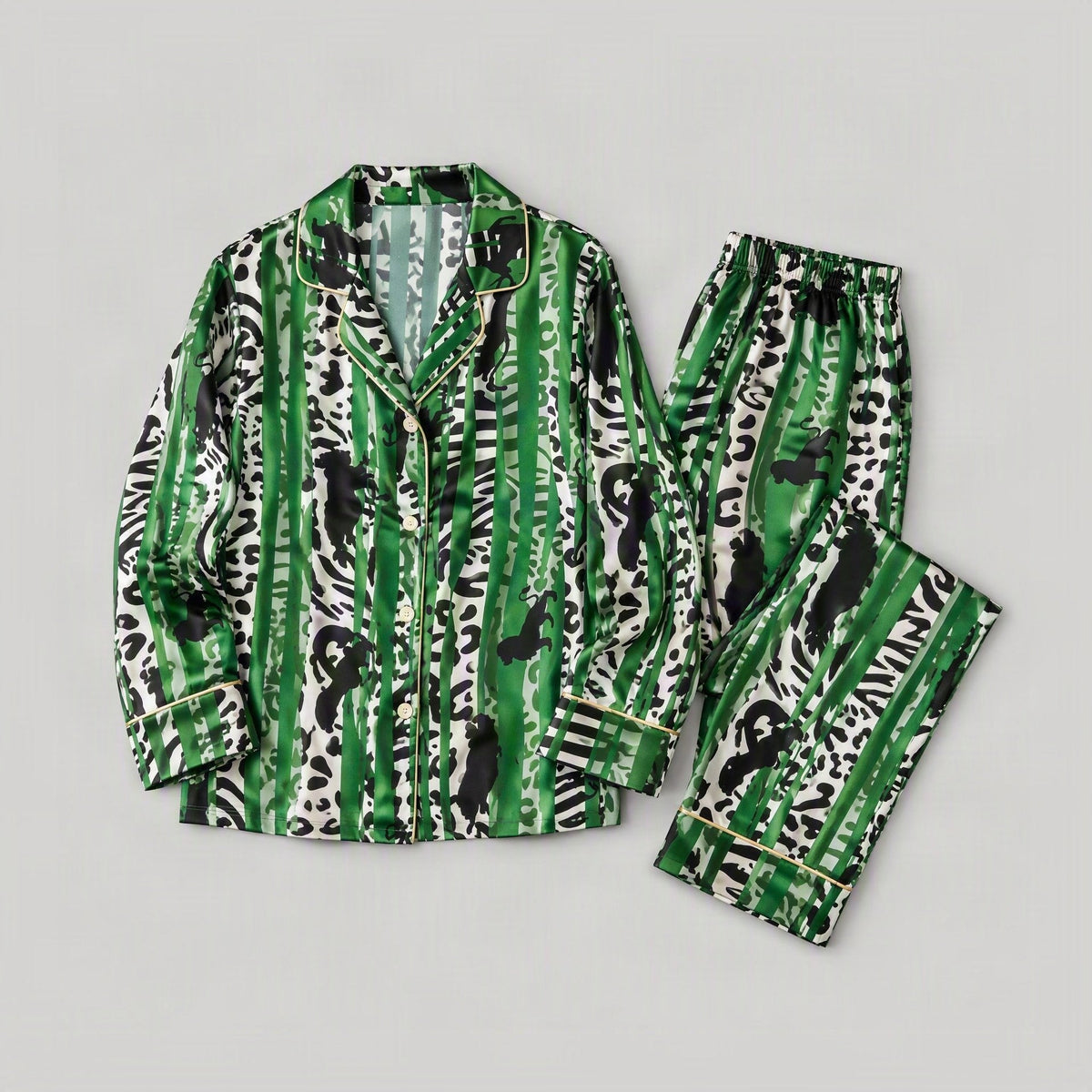 SuuSilk 19 Momme Silk Pajama Set – Oasis Print, Long Sleeve
