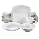 Hagen Square Dinnerware Set, White - Set of 30