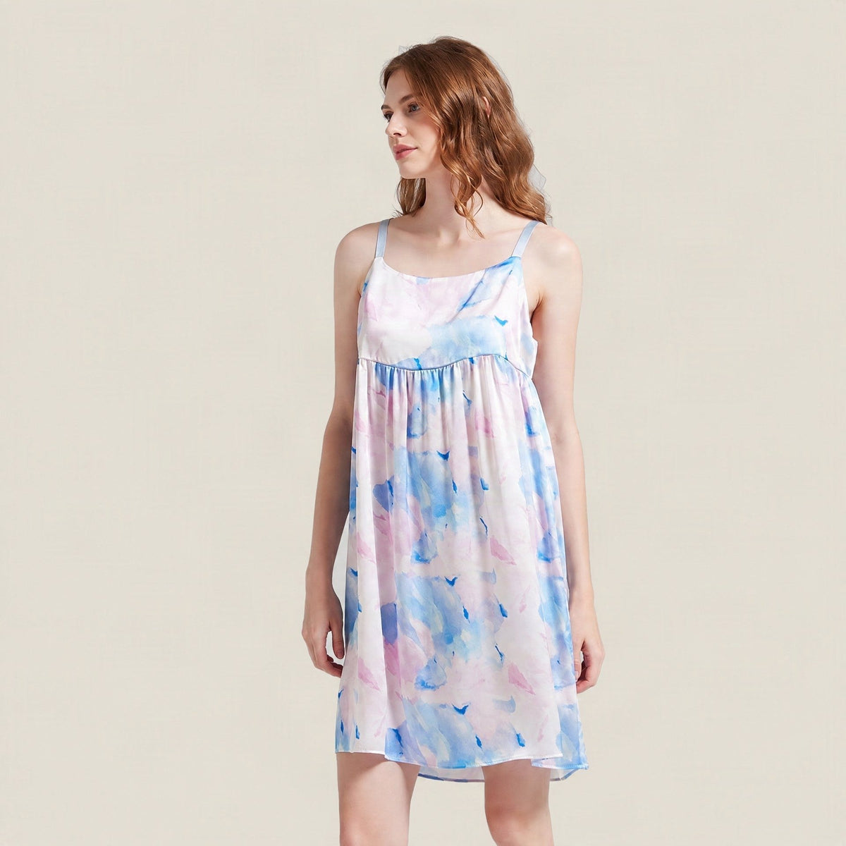 SuuSilk 19 Momme Silk Cami Nightgown – Watercolor Print
