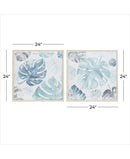 Canvas 2 Piece Coastal Leaves Framed Wall Art Set - Blue