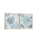 Canvas 2 Piece Coastal Leaves Framed Wall Art Set - Blue