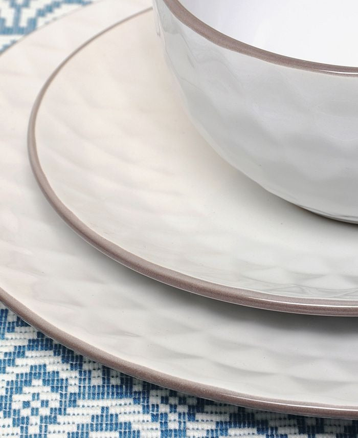 Elama 16-Piece Stoneware Dinnerware Set, Slate/Stone Pearl