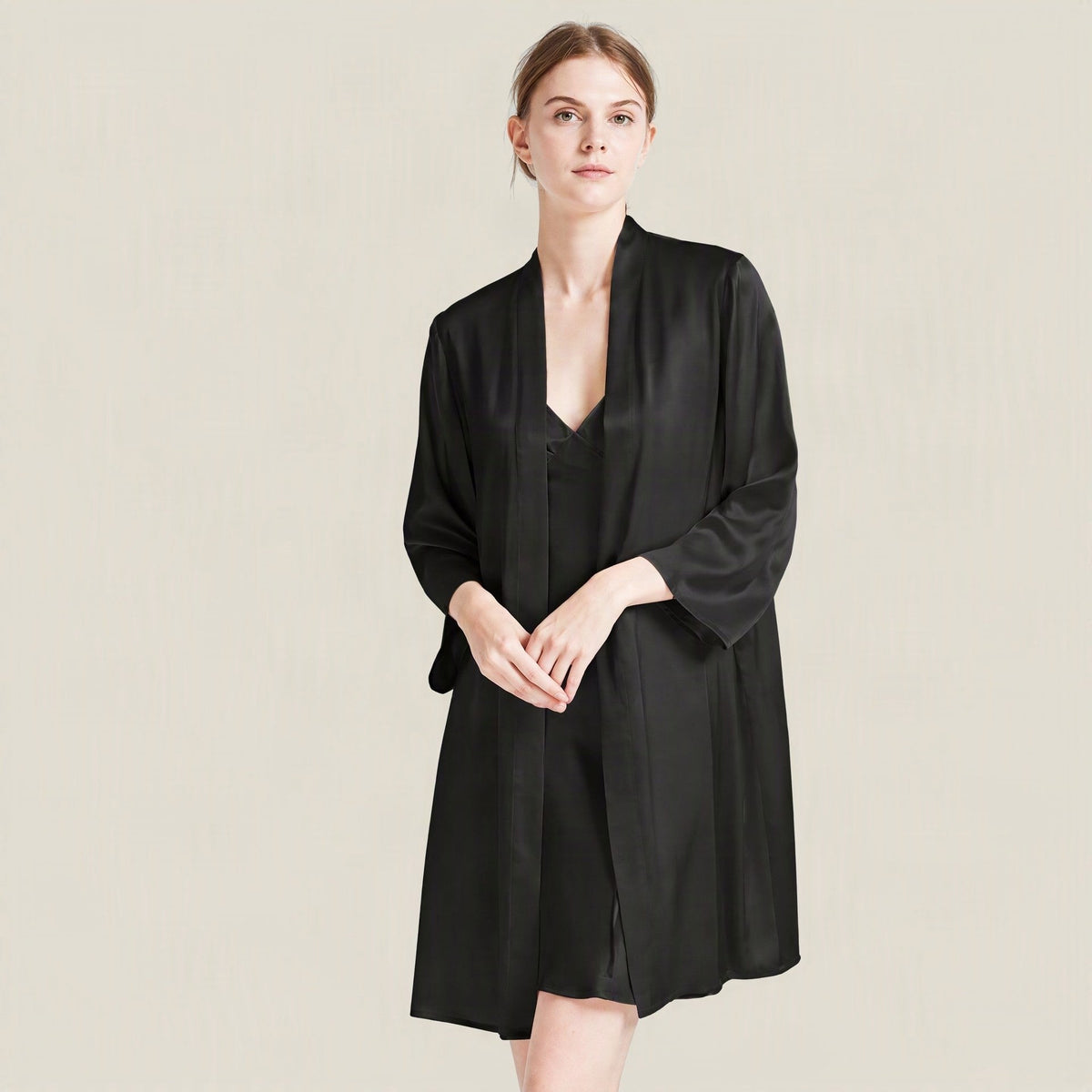 SuuSilk 19 Momme Silk Robe & Cami Set – 3/4 Sleeve