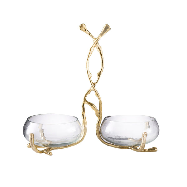 Sectional Glass Relish Dish with Twig Design, Set of 2 - Clear