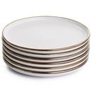 Elama Arthur 6-Piece Round Stoneware Salad Plate Set, 8", Matte White/Gold