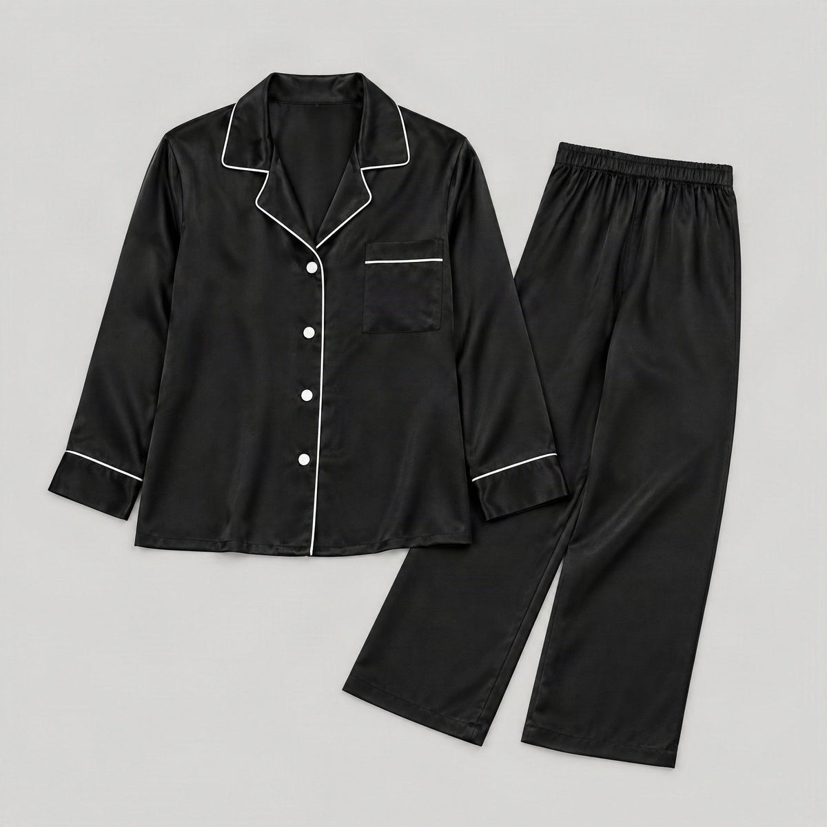 SuuSilk 19 Momme Silk Pajama Set – Long Sleeve, Notch Lapel