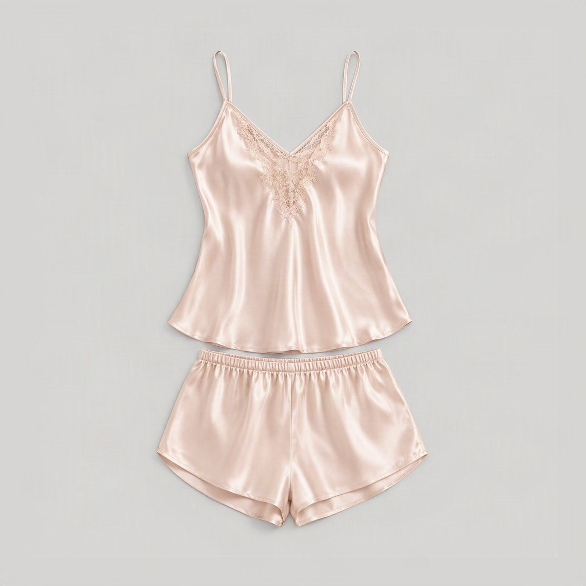 SuuSilk 19 Momme Silk Lace-Trim Cami & Shorts Set