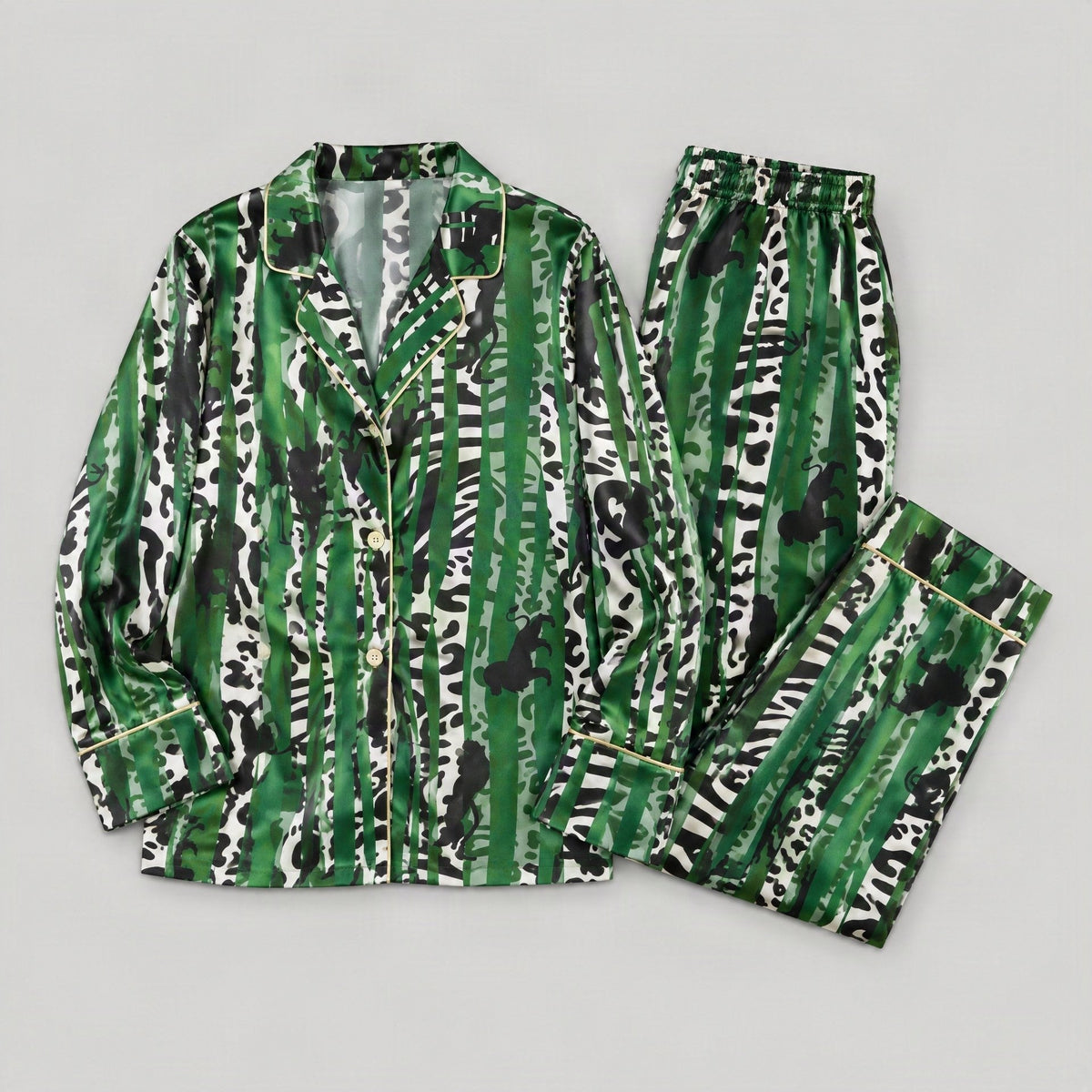 SuuSilk 19 Momme Silk Pajama Set – Oasis Print, Long Sleeve