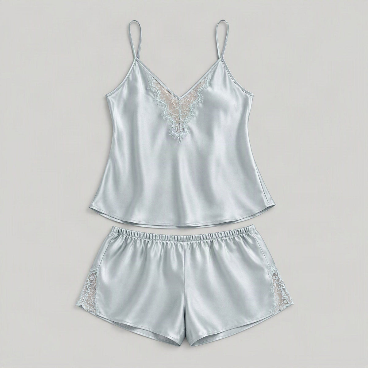 SuuSilk 19 Momme Silk Lace-Trim Cami & Shorts Set