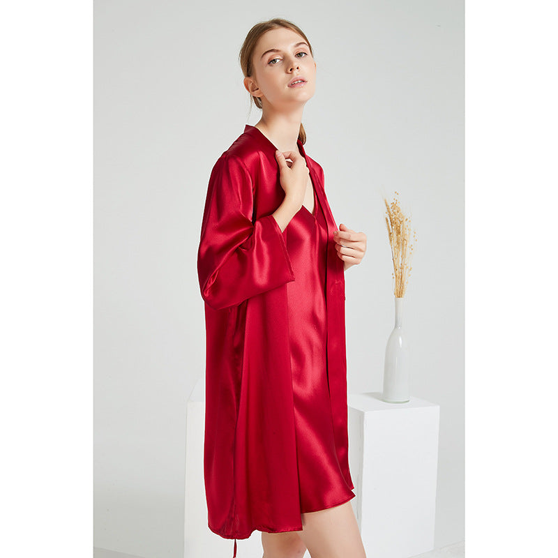 SuuSilk 19 Momme Embroidered Silk Robe & Cami Set