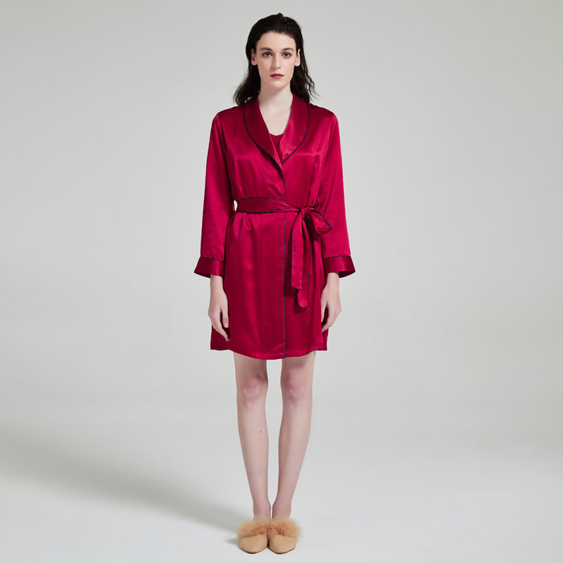 SuuSilk 19 Momme Silk Robe & Cami Set – Black, Wine Red & Apricot