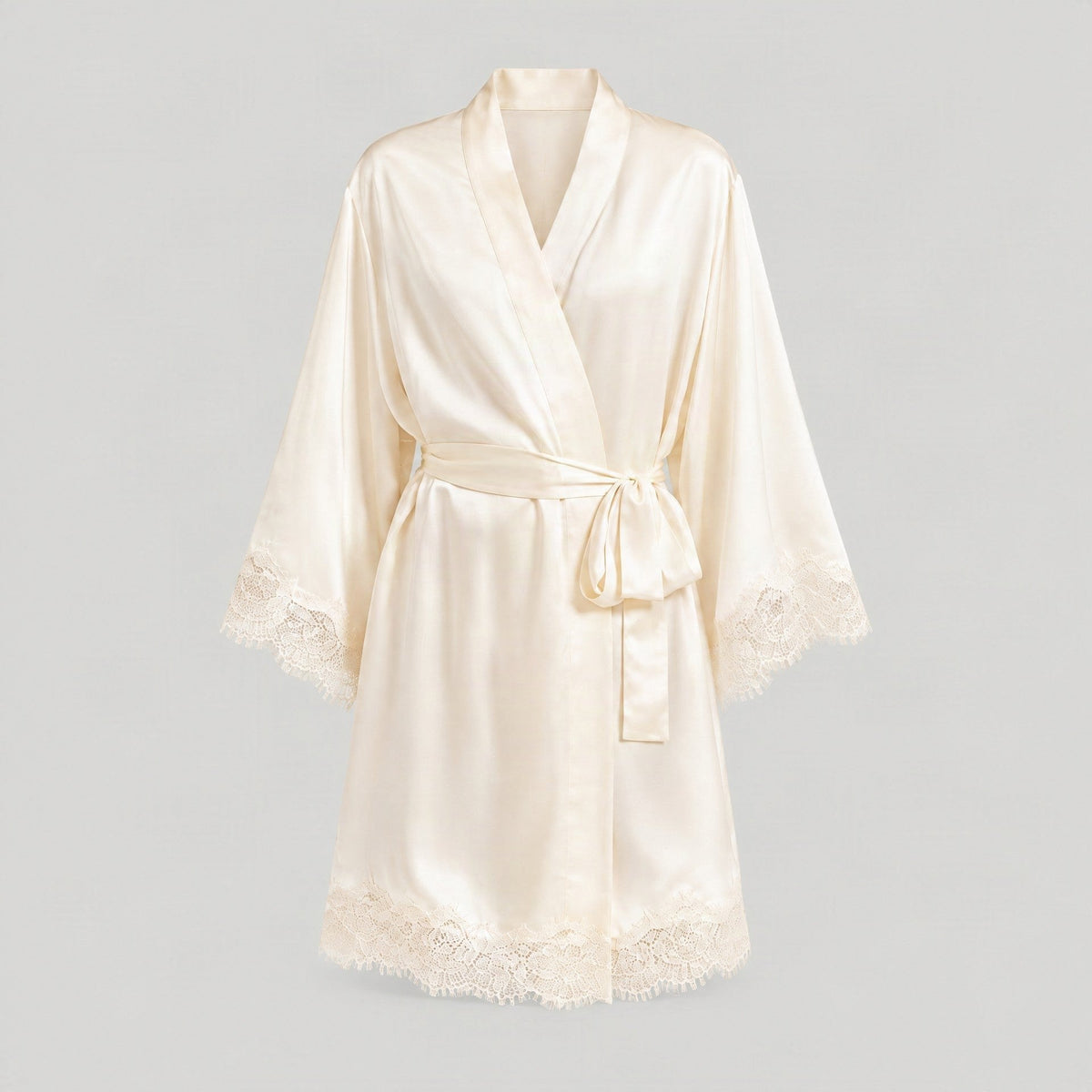 SuuSilk 19 Momme Lace-Trim Silk Robe & Cami Set – Pale Yellow & Mint