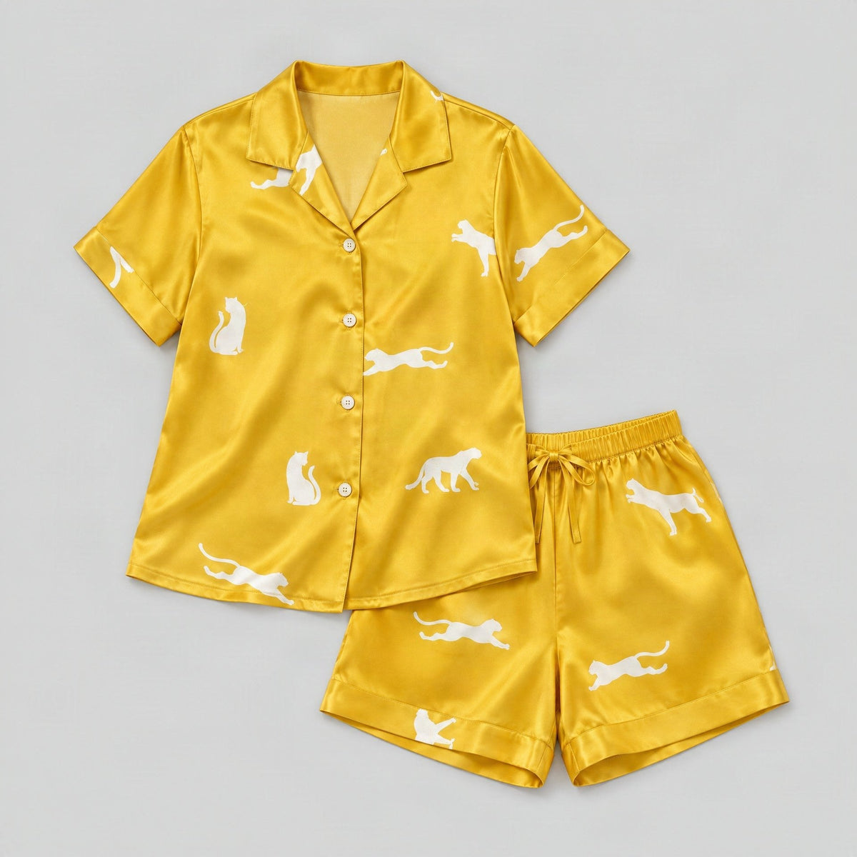 SuuSilk 19 Momme Silk Leopard Print Pajama Set – Short Sleeve & Shorts