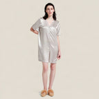SuuSilk 19 Momme Silk Button-Front Nightgown – Grey