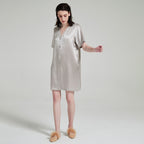 SuuSilk 19 Momme Silk Button-Front Nightgown – Grey