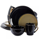 Elama 16-Piece Stoneware Dinnerware Set, Black/Warm Taupe