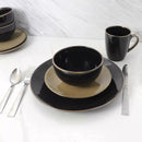 Elama 16-Piece Stoneware Dinnerware Set, Black/Warm Taupe