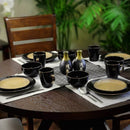 Elama 16-Piece Stoneware Dinnerware Set, Black/Warm Taupe