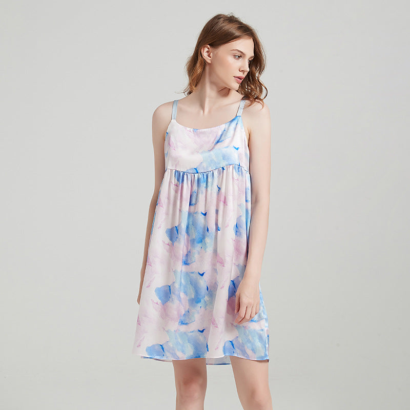 SuuSilk 19 Momme Silk Cami Nightgown – Watercolor Print