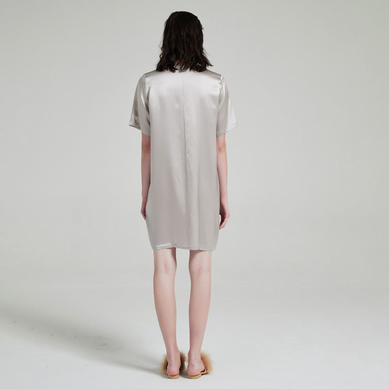 SuuSilk 19 Momme Silk Button-Front Nightgown – Grey