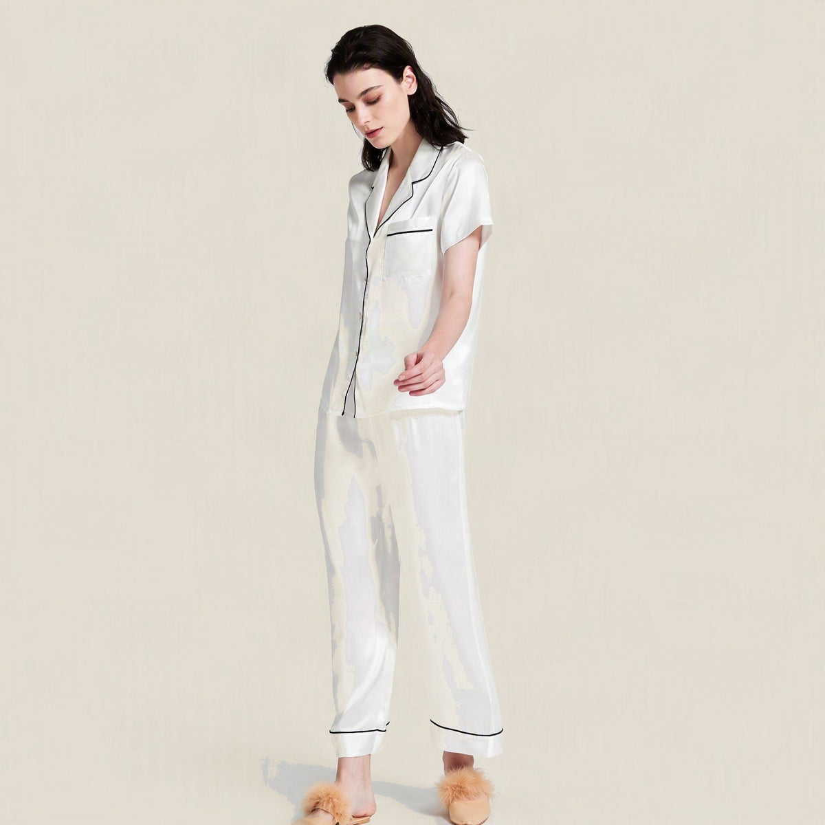 SuuSilk 19 Momme Silk Pajama Set – Short Sleeve & Long Pants