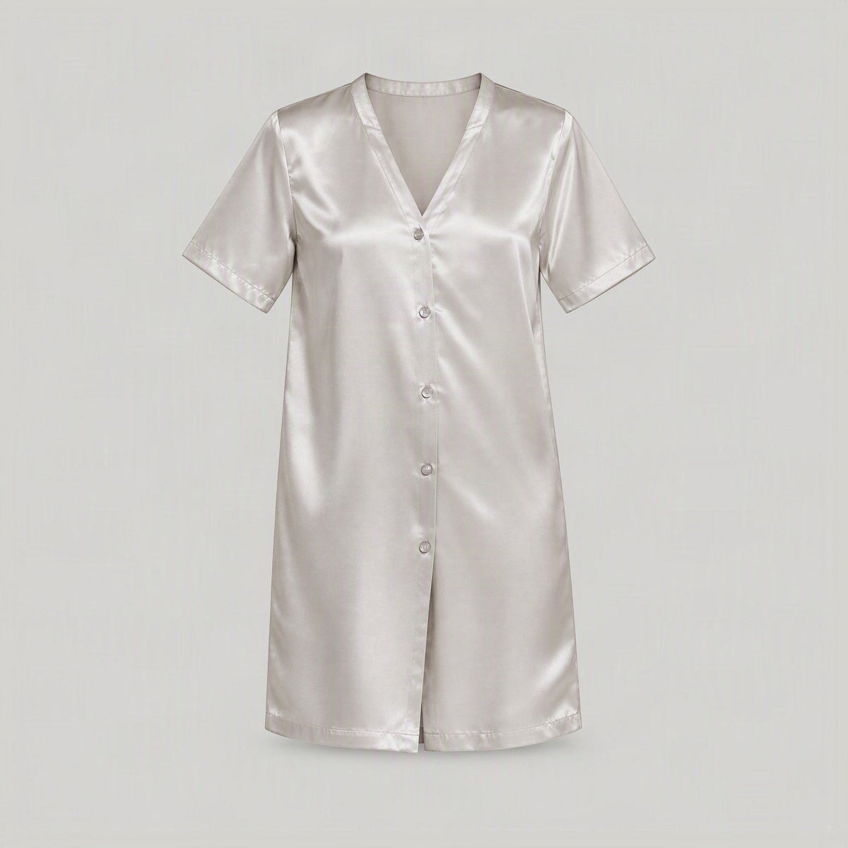 SuuSilk 19 Momme Silk Button-Front Nightgown – Grey
