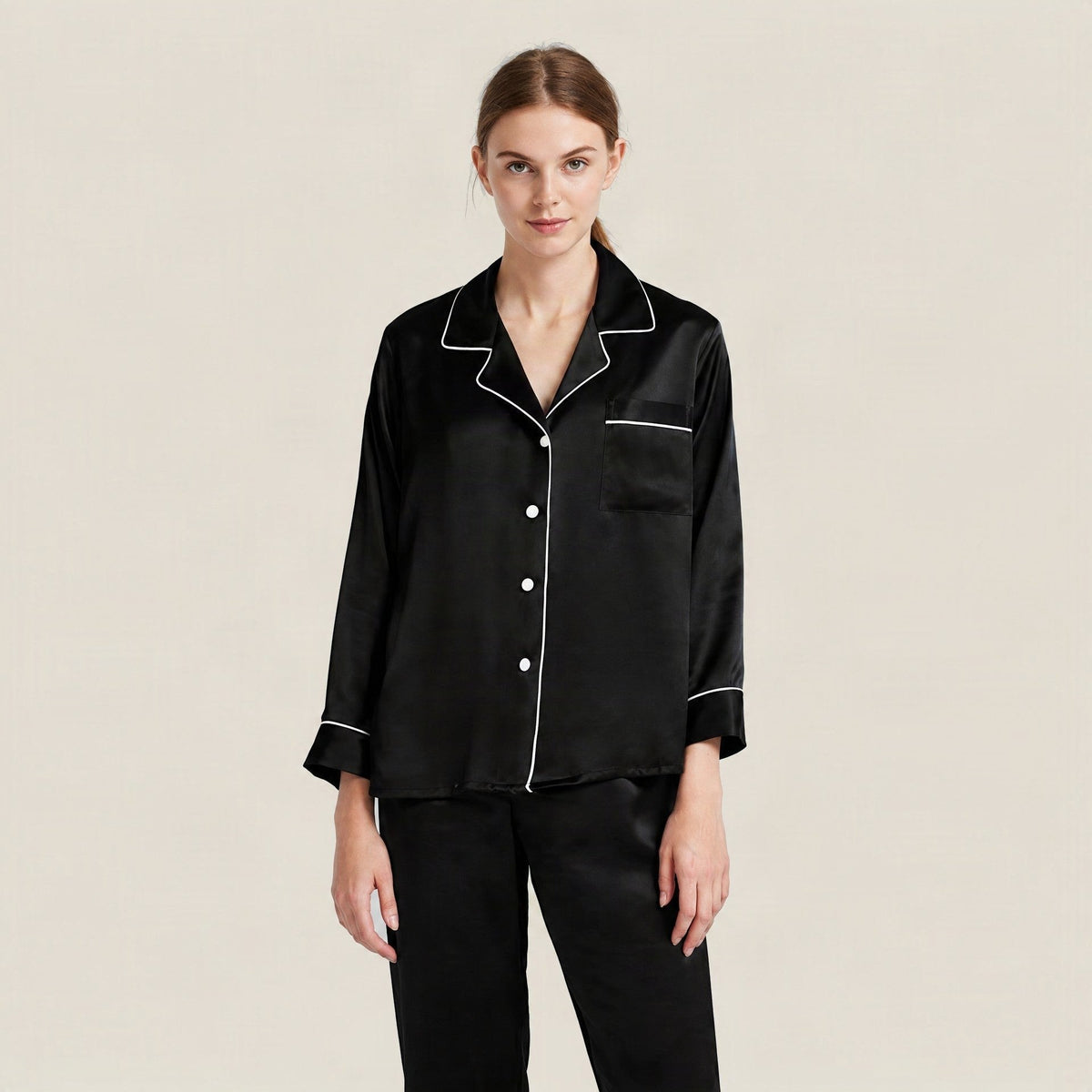 SuuSilk 19 Momme Silk Pajama Set – Long Sleeve, Notch Lapel