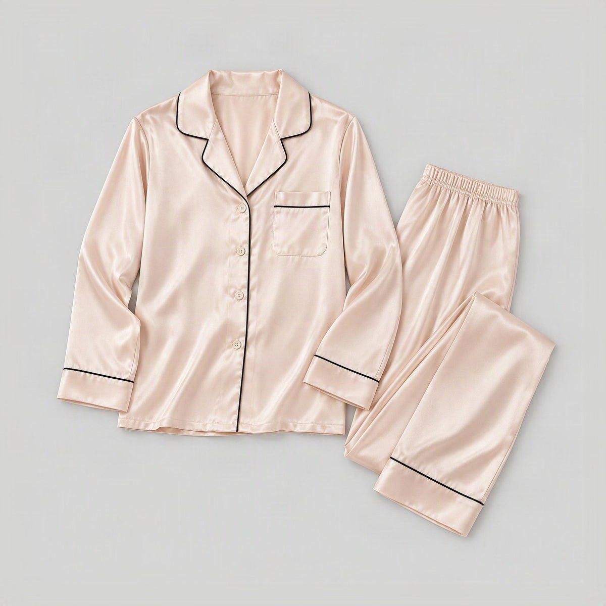 SuuSilk 19 Momme Silk Pajama Set – Long Sleeve, Notch Lapel