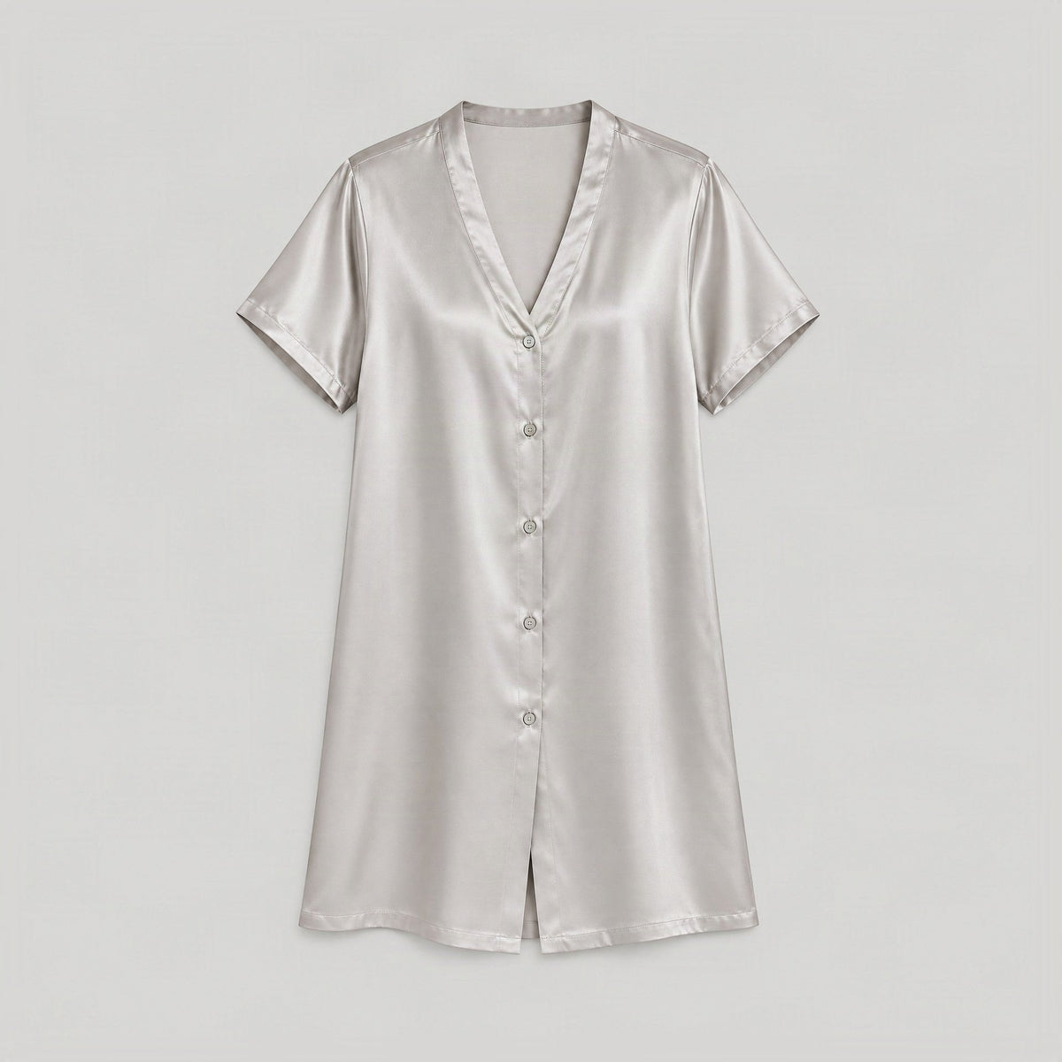 SuuSilk 19 Momme Silk Button-Front Nightgown – Grey