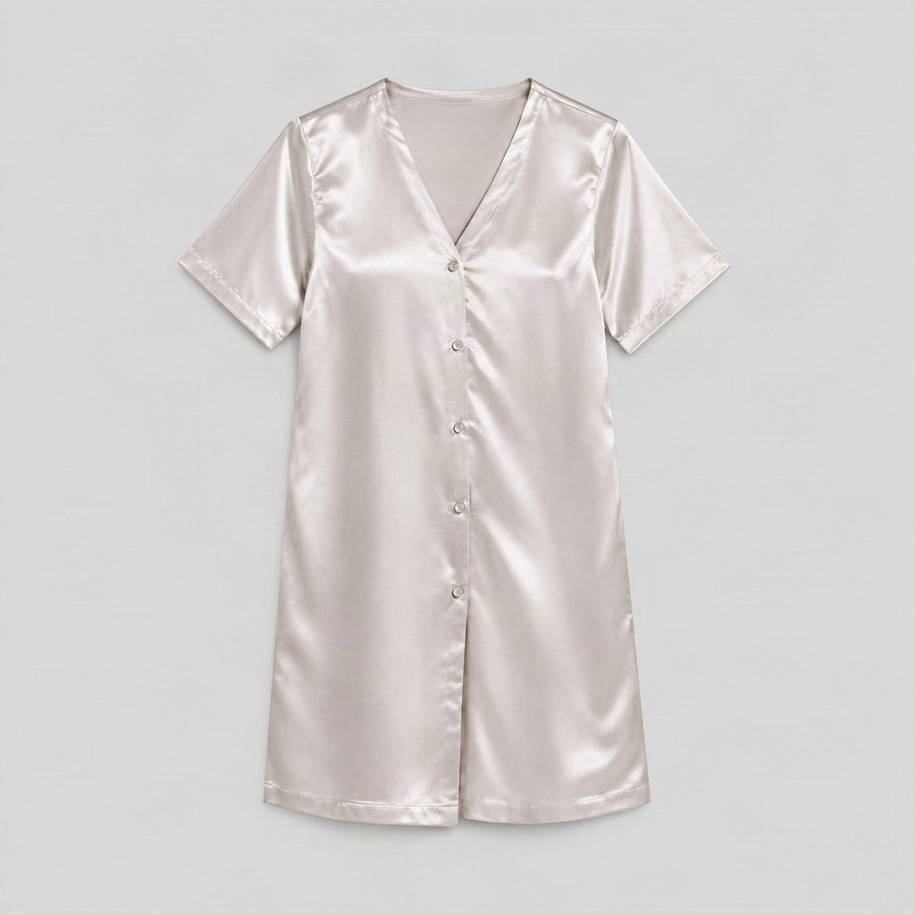 SuuSilk 19 Momme Silk Button-Front Nightgown – Grey