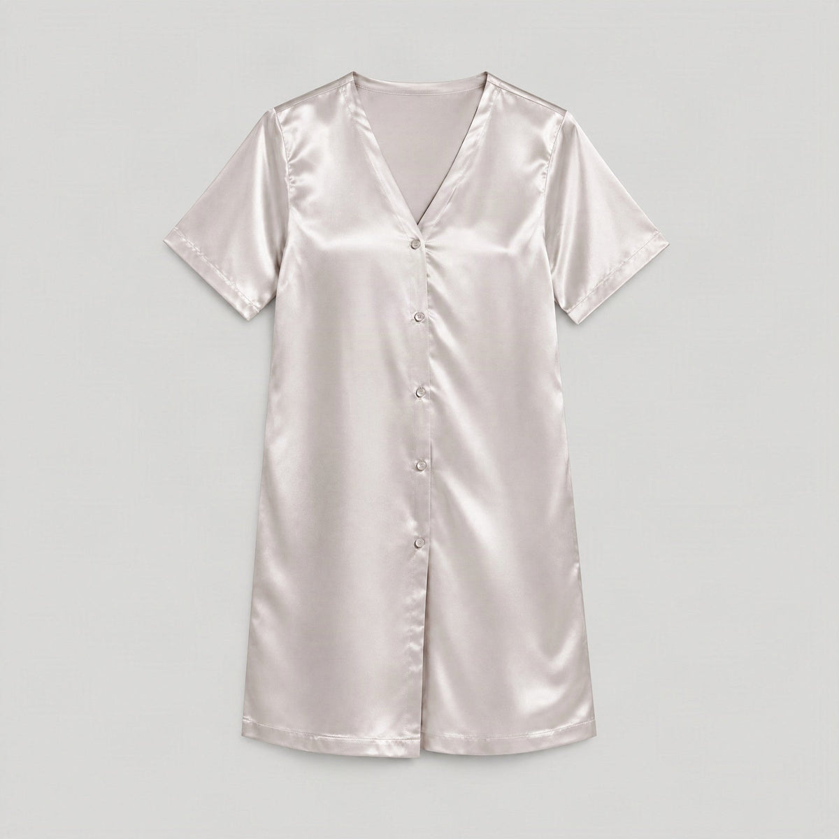 SuuSilk 19 Momme Silk Button-Front Nightgown – Grey