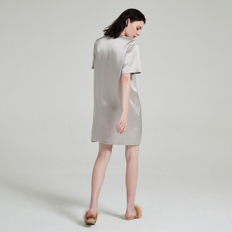 SuuSilk 19 Momme Silk Button-Front Nightgown – Grey