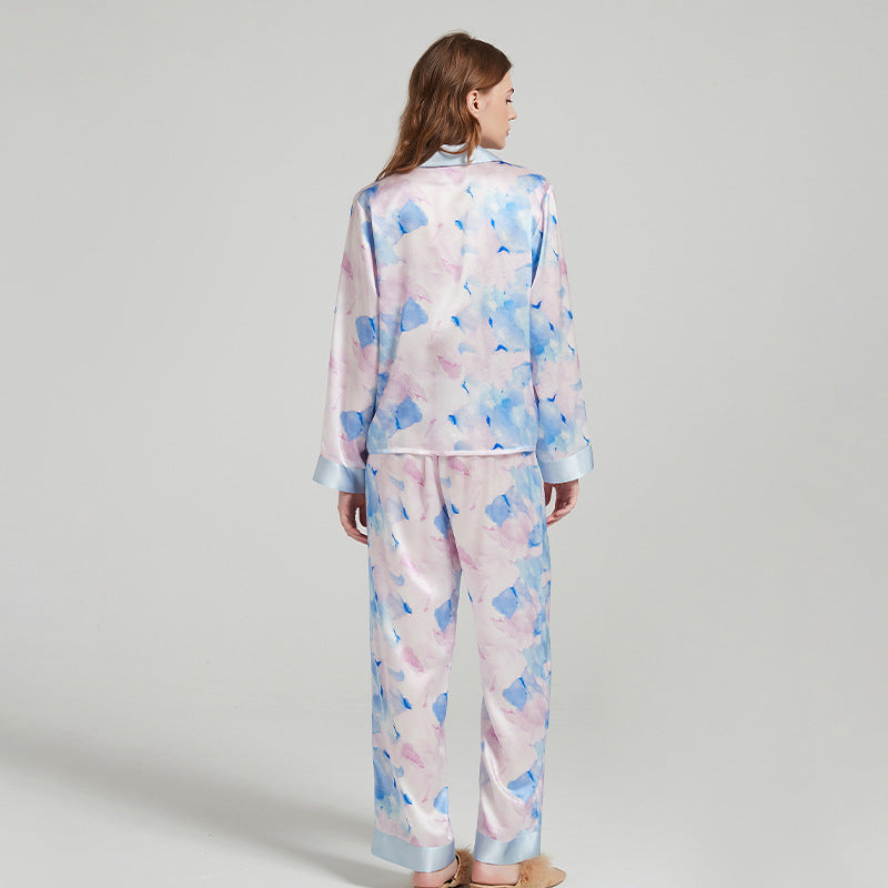 SuuSilk 19 Momme Silk Pajama Set – Watercolor Print, Long Sleeve