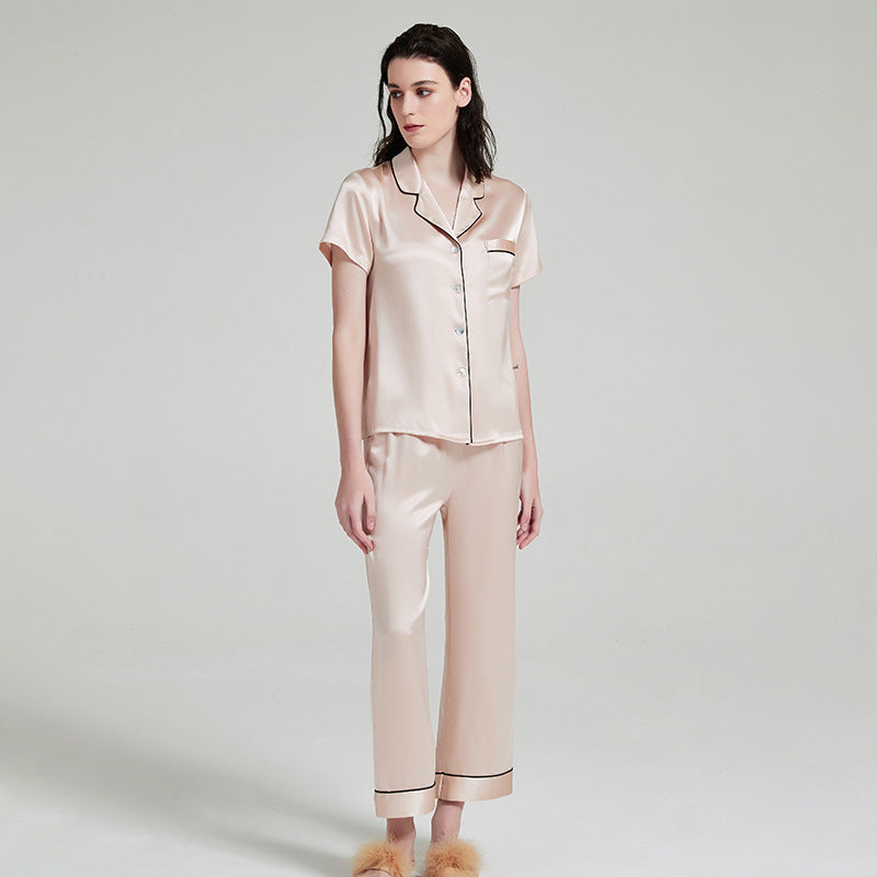 SuuSilk 19 Momme Silk Pajama Set – Short Sleeve & Long Pants