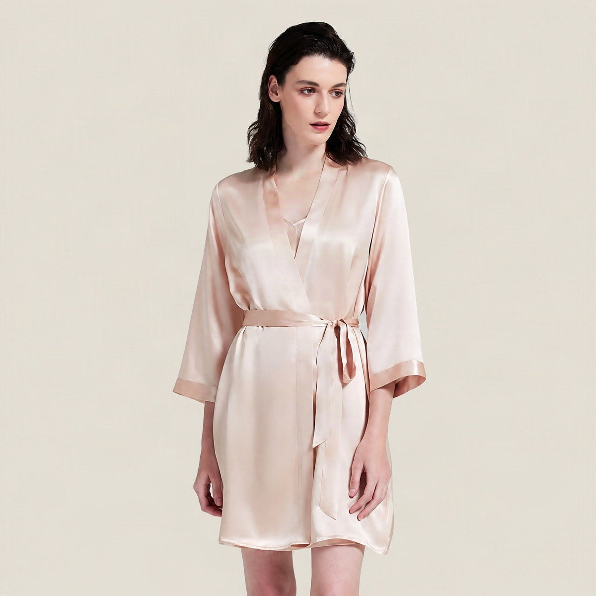 SuuSilk 19 Momme Embroidered Silk Robe & Cami Set