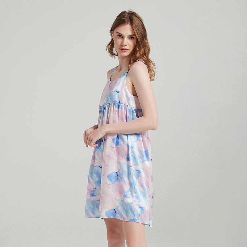 SuuSilk 19 Momme Silk Cami Nightgown – Watercolor Print