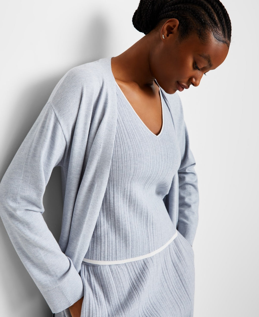 State of Day Sweater-Knit Duster – Blue