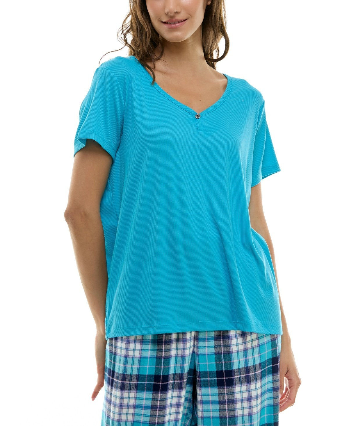 Roudelain Ribbed Short-Sleeve Sleep Top – Maui Blue