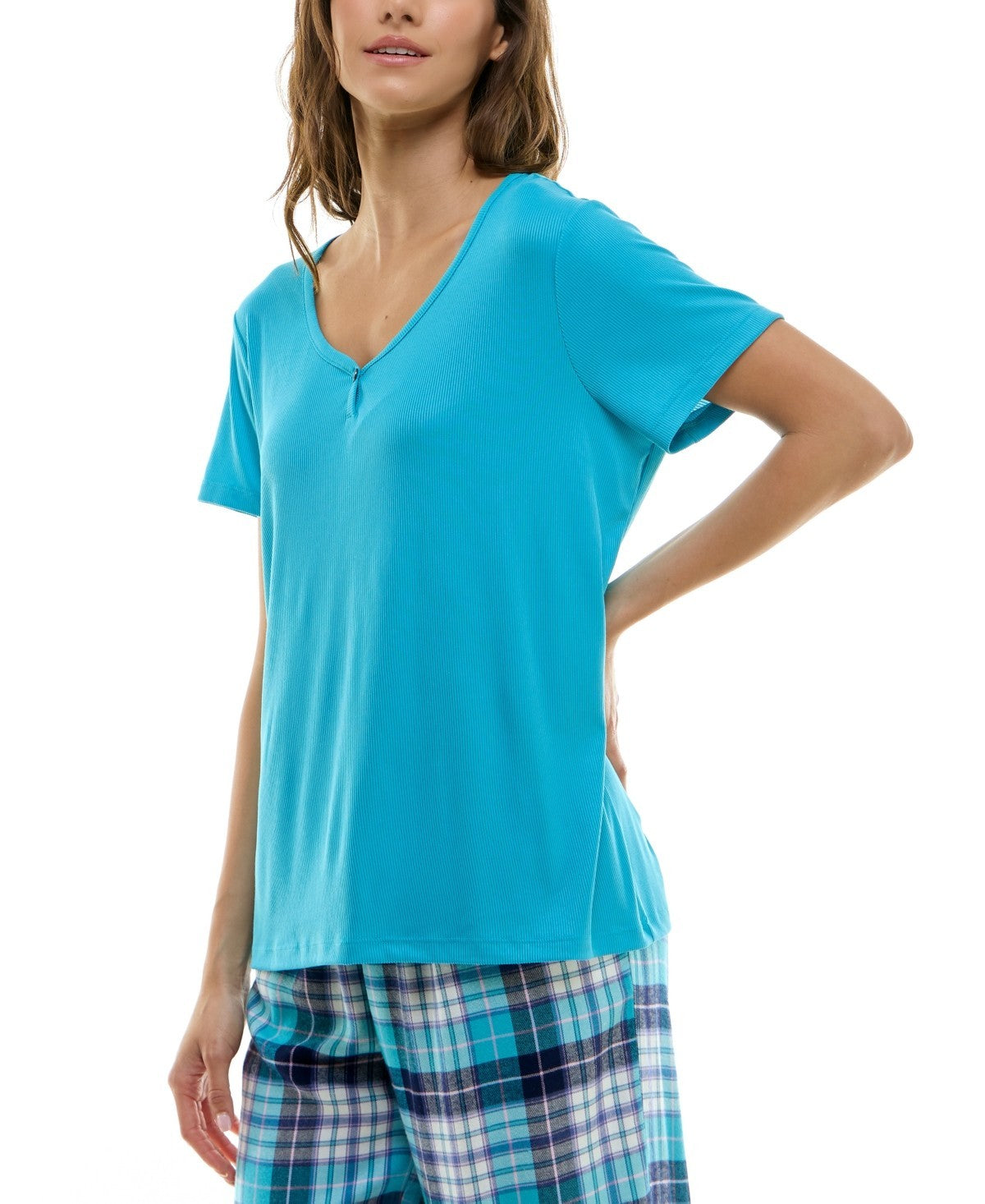 Roudelain Ribbed Short-Sleeve Sleep Top – Maui Blue