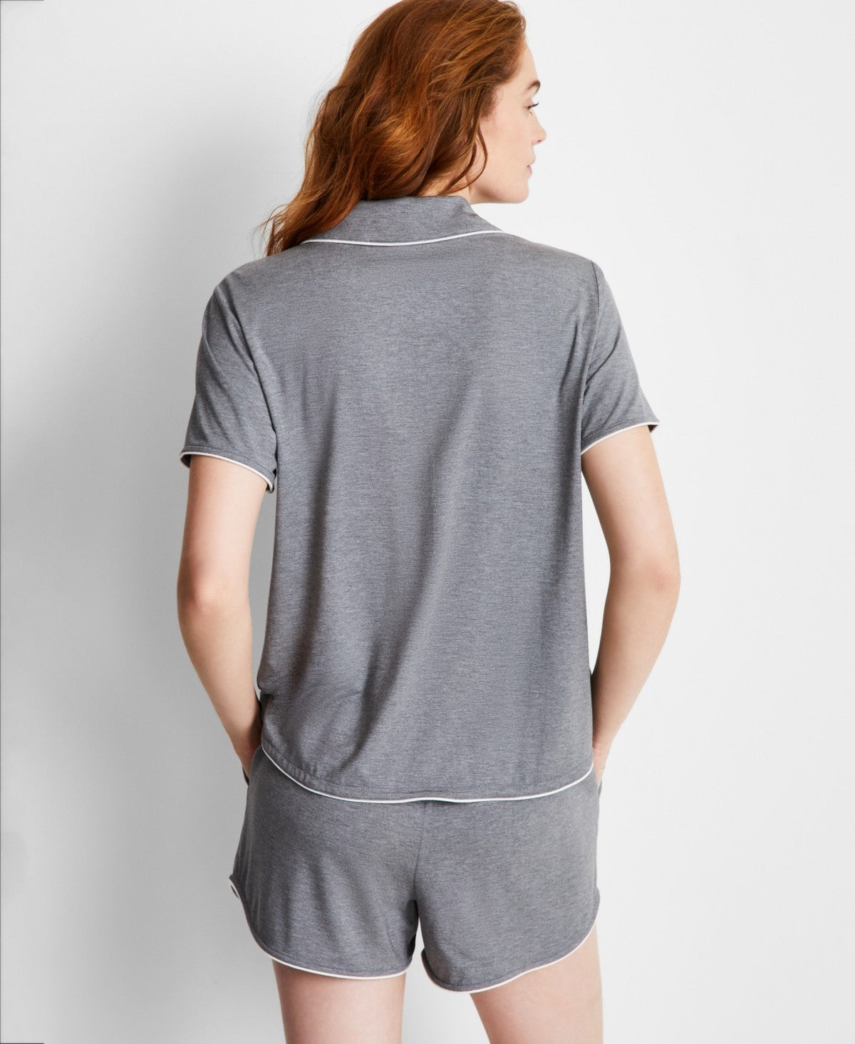State of Day Fluid Knit Notched-Collar Pajama Set – Gray