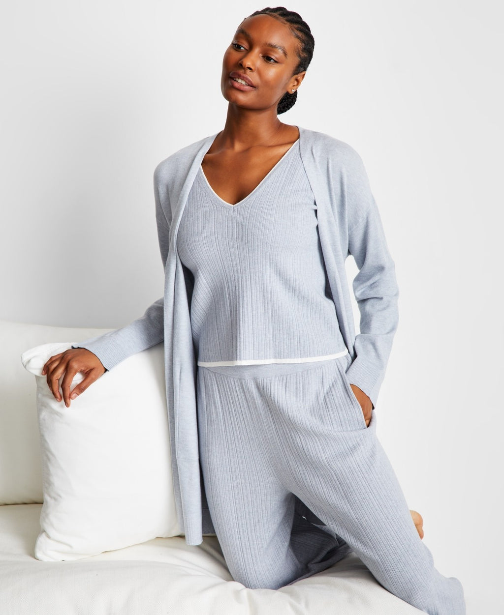 State of Day Sweater-Knit Duster – Blue
