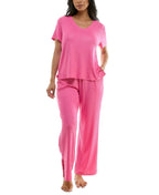 Jaclyn Ribbed Foil-Print Shorts Set – Pink